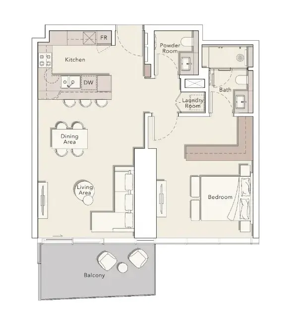 <h3>1 Bedroom Apartment : </h3>