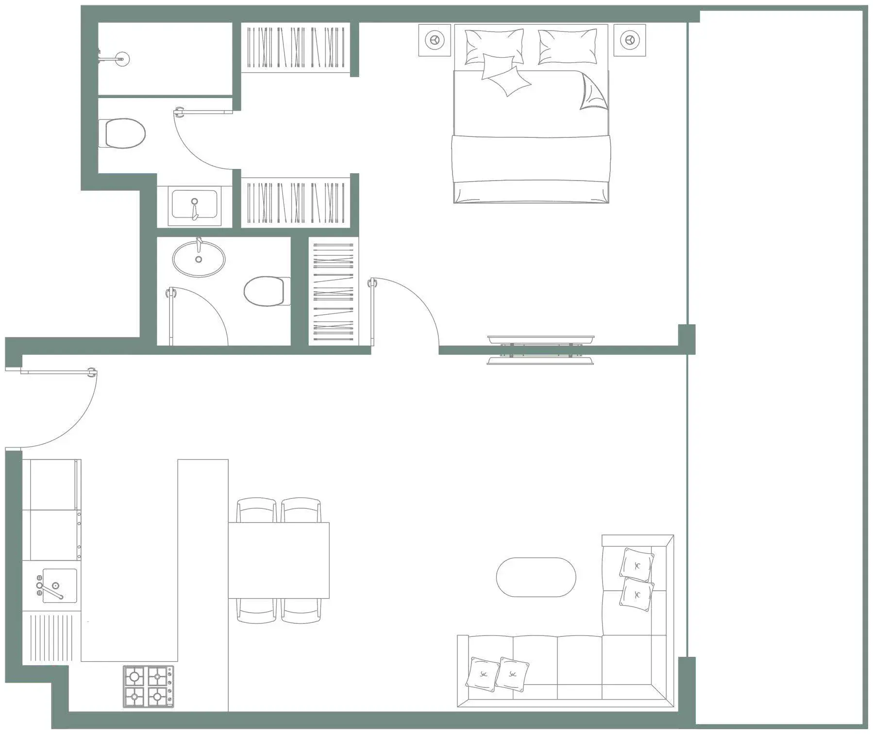 <h3>1 Bedroom Apartment : </h3>