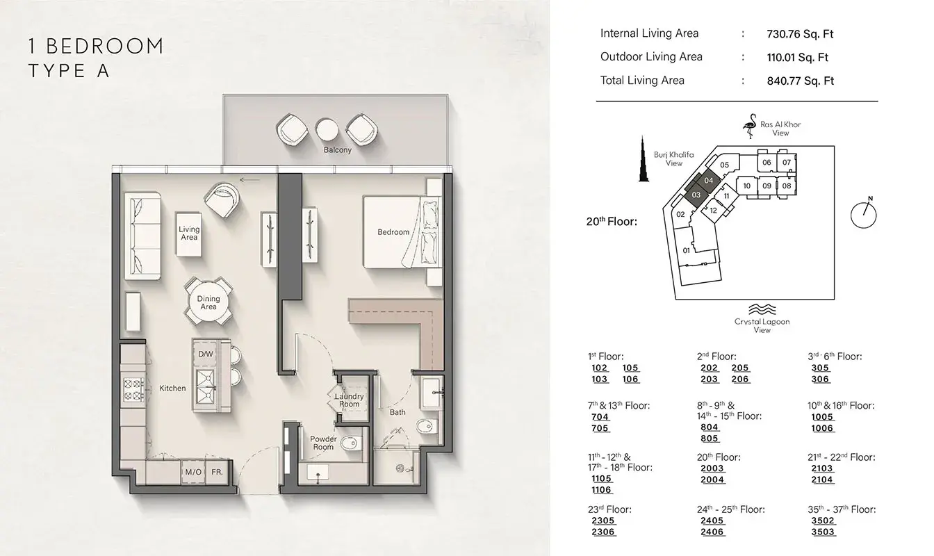 <h3>1 Bedroom Apartment : </h3>