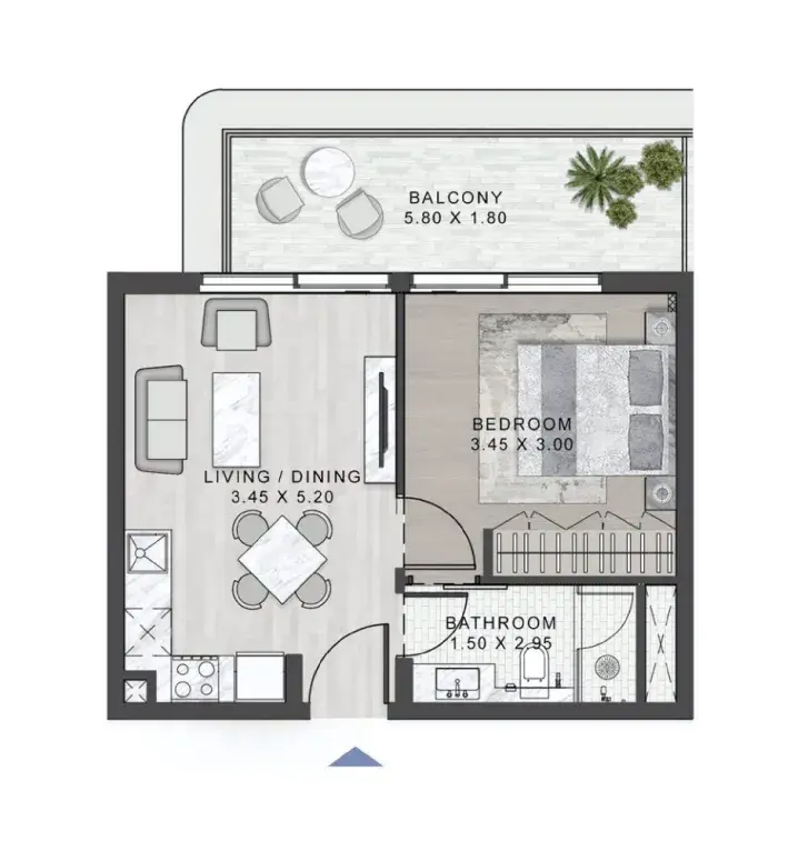 <h3>1 Bedroom Apartment : </h3>