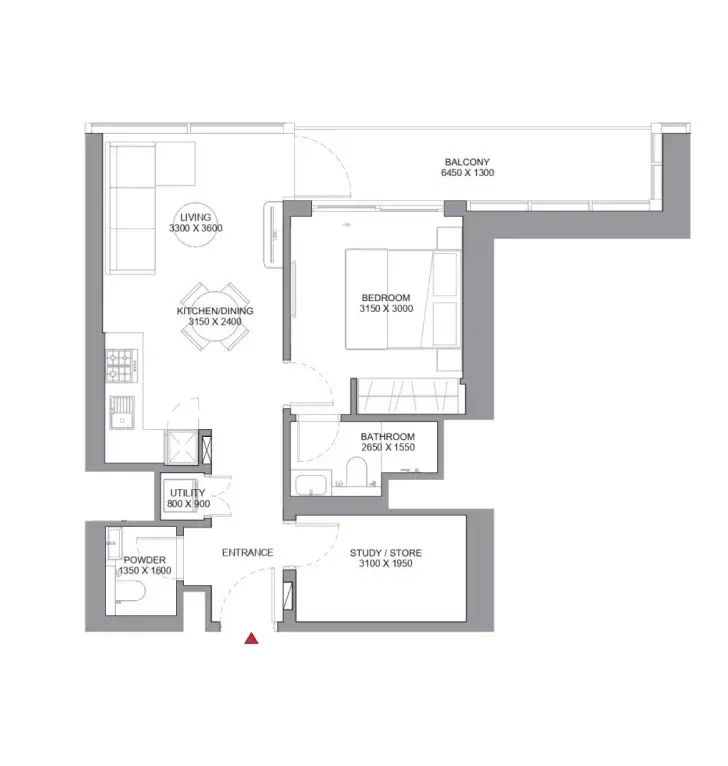 <h3>1 Bedroom Apartment : </h3>