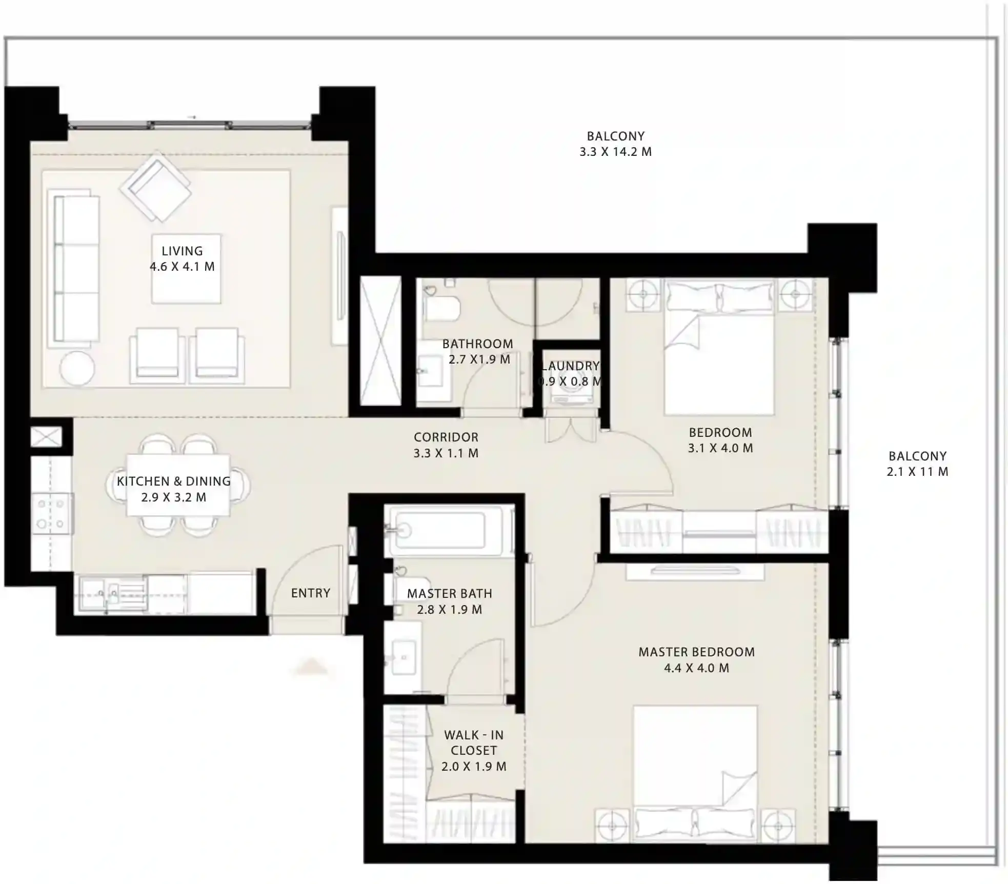 <h3>2 Bedroom Apartments: Spacious Urban Residences</h3>