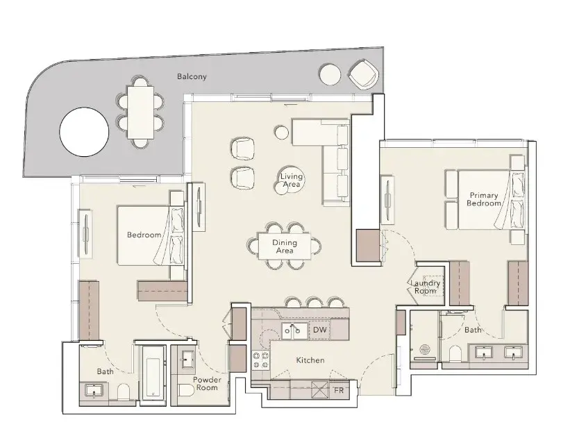 <h3>2 Bedroom Apartment : </h3>