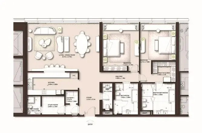 <h3>2 Bedroom Apartment : </h3>