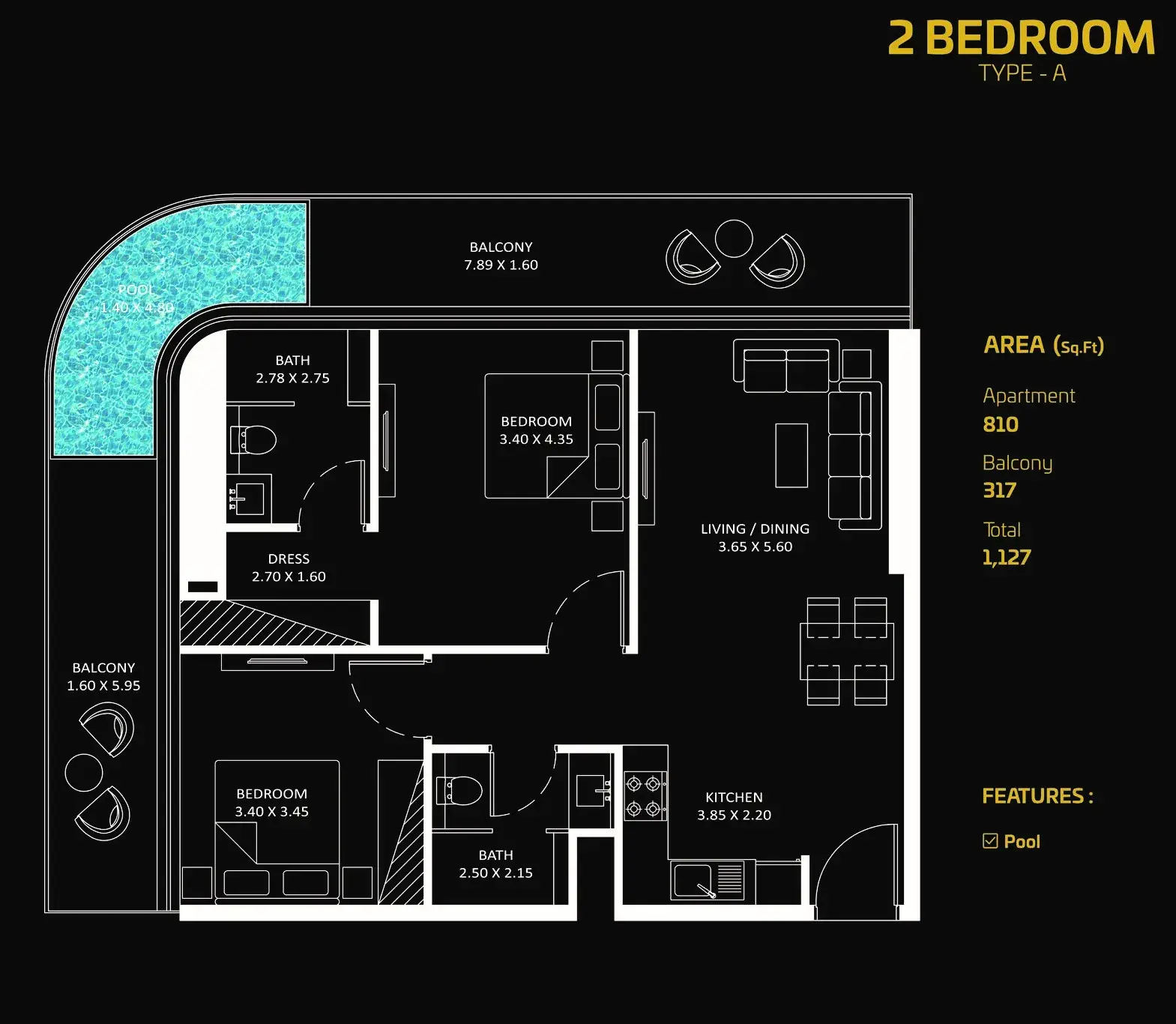 <h3>2 Bedroom Apartment : </h3>