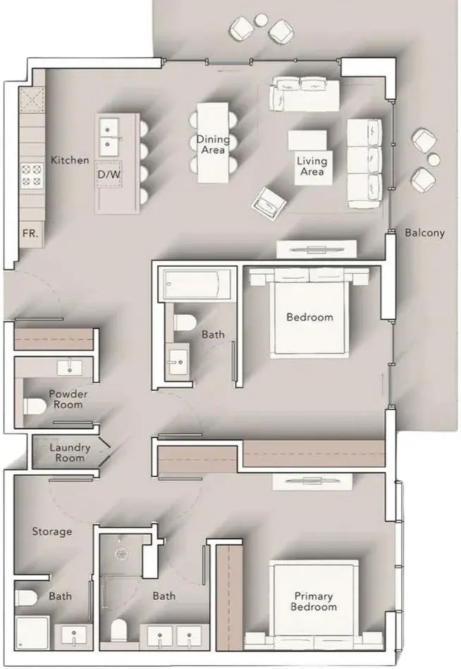 <h3>2 Bedroom Apartment : </h3>