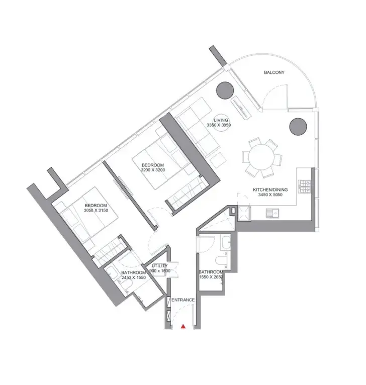 <h3>2 Bedroom Apartment : </h3>