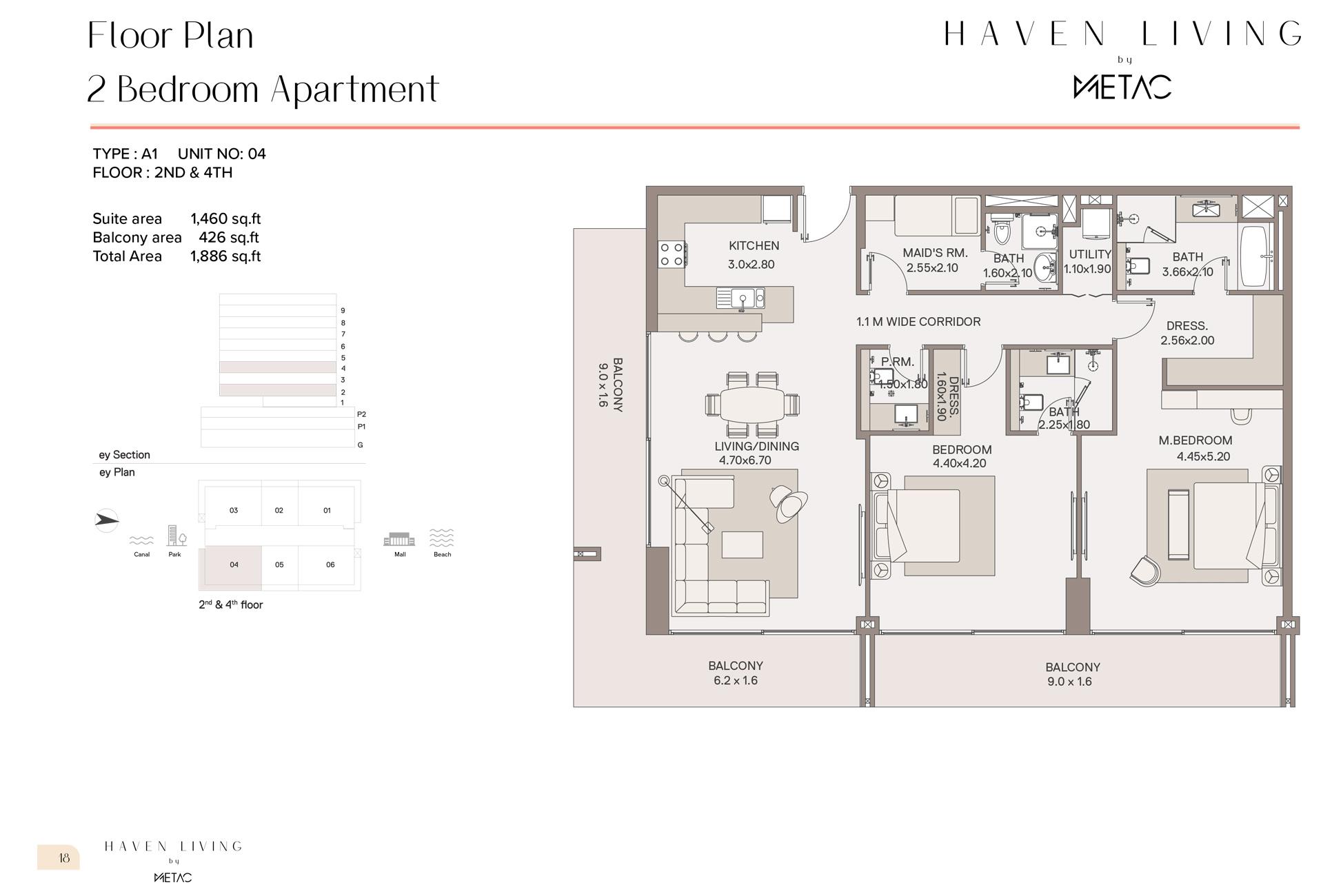 <h3>2 Bedroom Apartment : </h3>