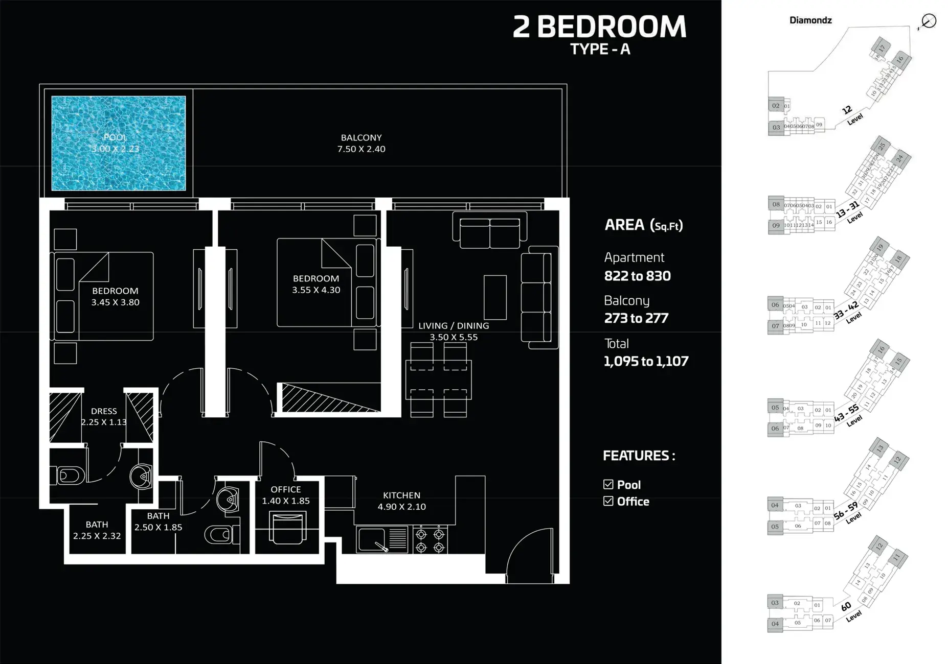 <h3>2 Bedroom Apartment : </h3>