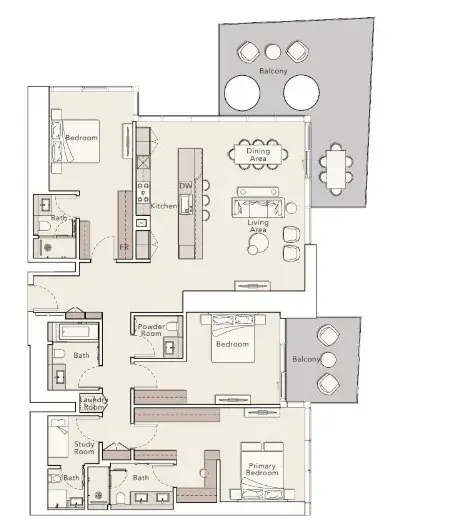 <h3>3 Bedroom Apartment : </h3>