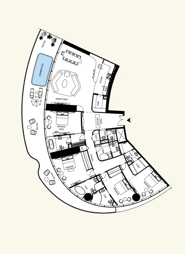 <h3>4 Bedroom Penthouse : </h3>