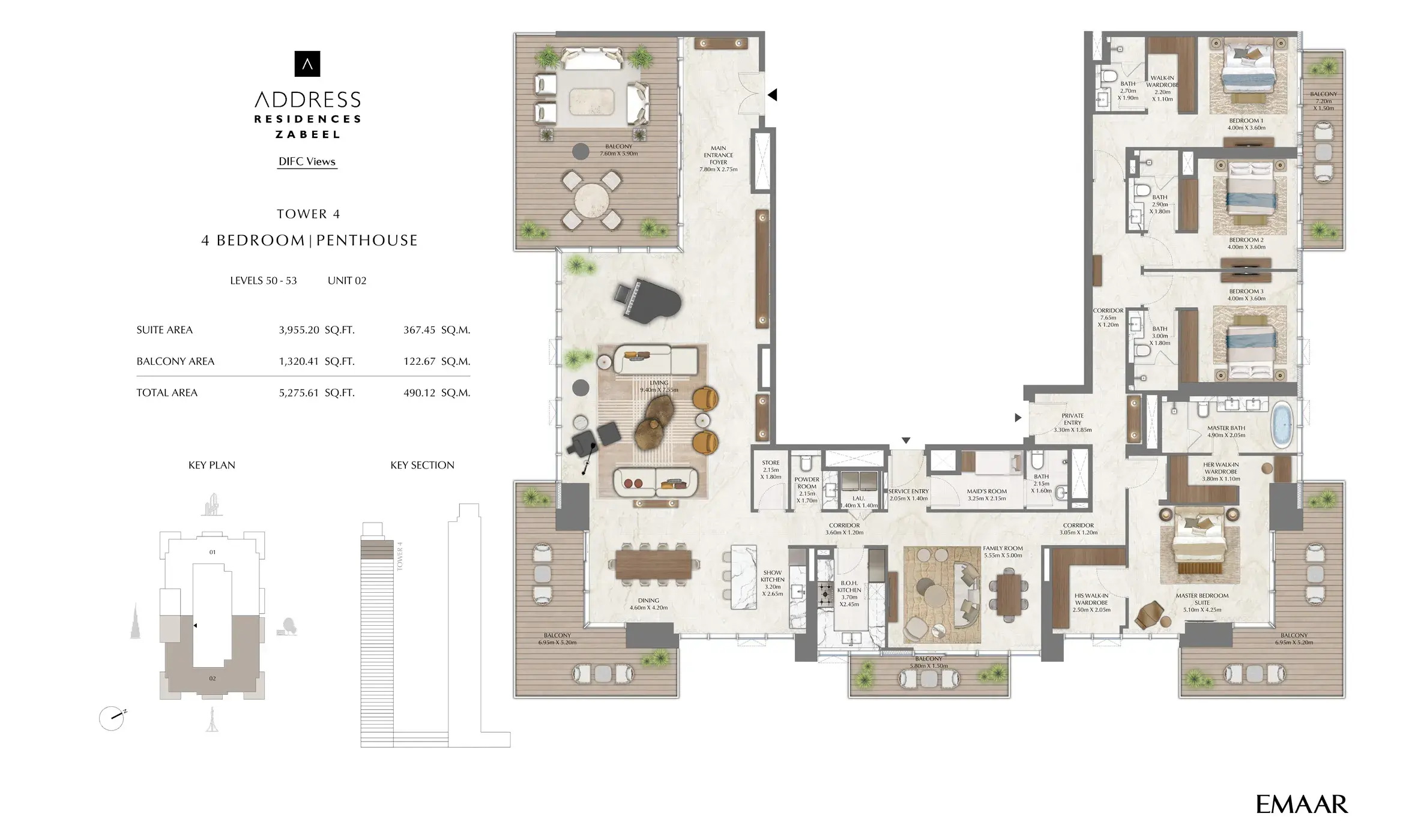 <h3>4 Bedroom Penthouses : </h3>