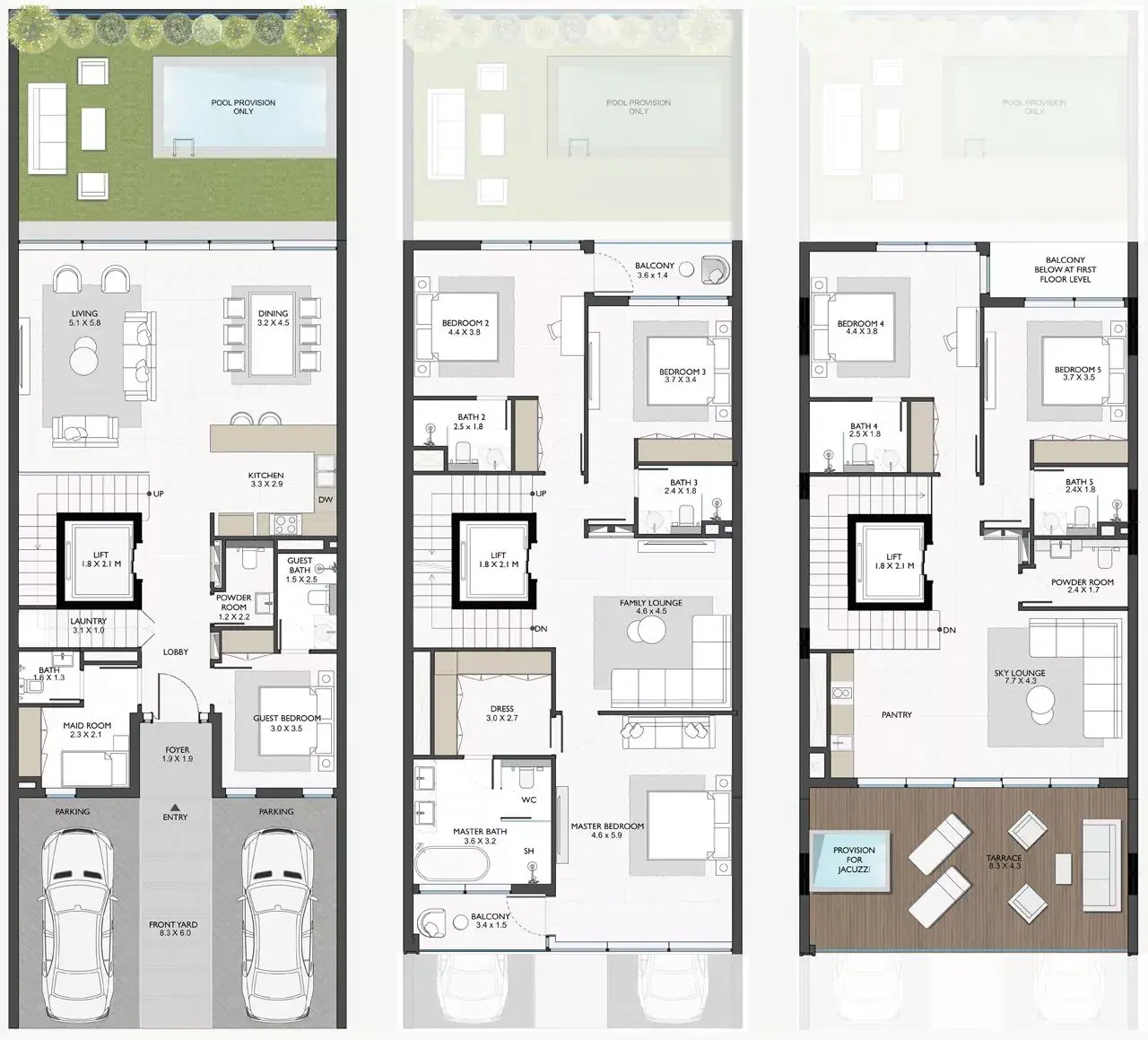 <h3>6 Bedroom Townhouses : </h3>